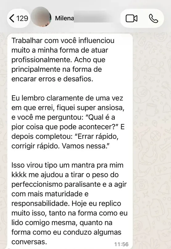 Depoimento de Milena sobre o trabalho da Clarice
